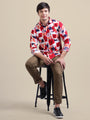 Men'S Premium Rayon Shirt With Red And Blue Print