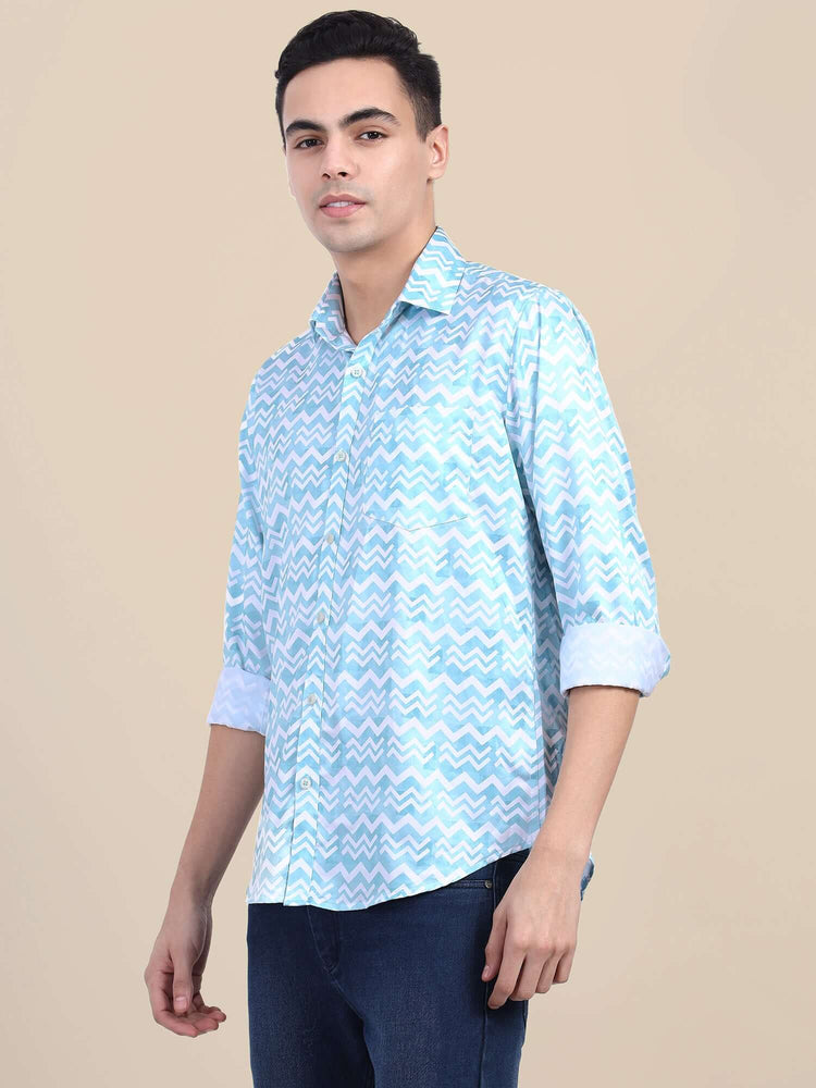 Men'S Poly Satin Lycra Digital Printed Shirt