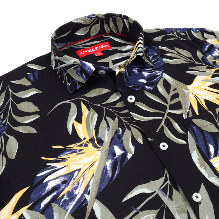 Men's Premium Rayon Shirt With Jungle Print In Full Sleeve And Black Color