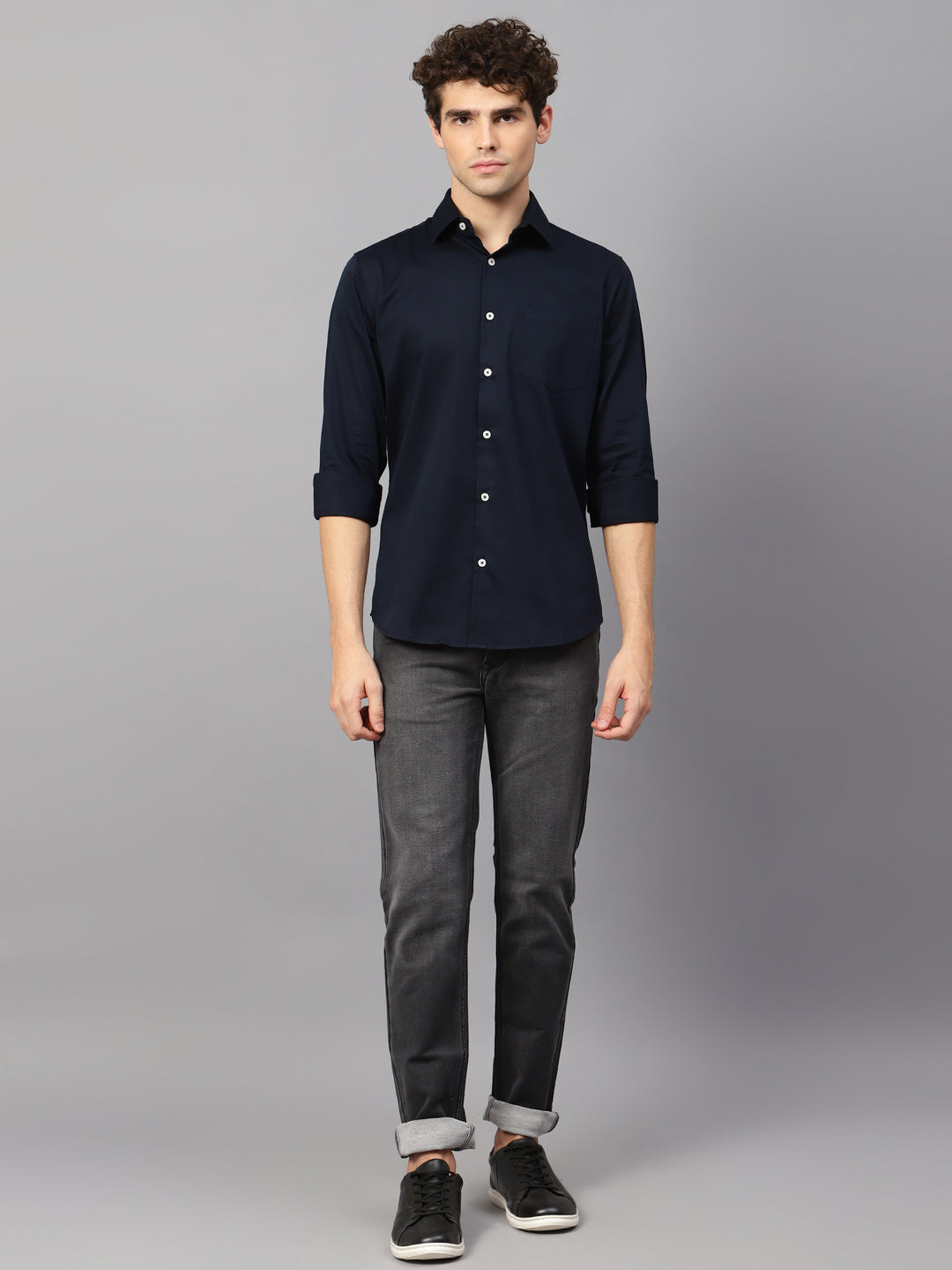 Premium Cotton Lycra Satin Navy Shirt