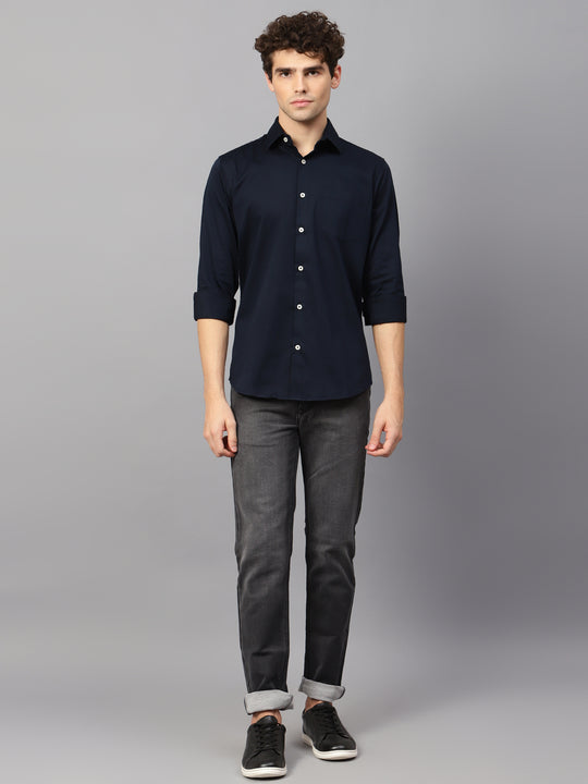Premium Cotton Lycra Satin Navy Shirt