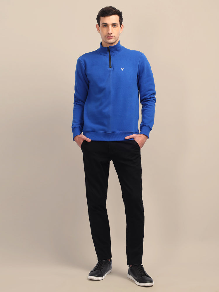 Amswan Men'S Blue Solid Half-Zip Sweatshirt