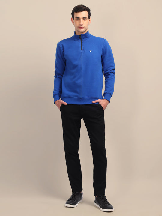 Amswan Men'S Blue Solid Half-Zip Sweatshirt