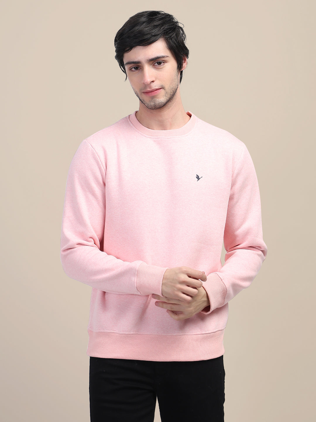 AMSWAN MEN'S PINK SOLID COMFORT: PREMIUM COTTON SWEATSHIRT FOR TIMELESS STYLE AND COZY ELEGANCE
