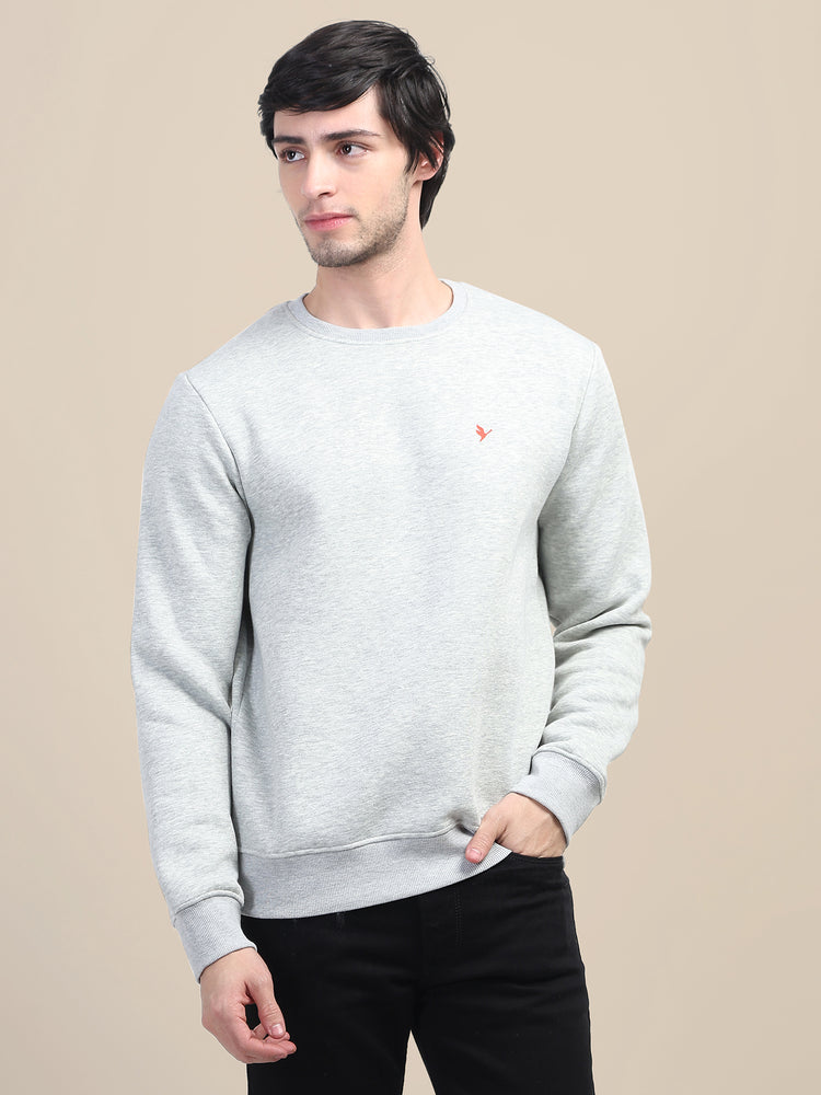 AMSWAN MEN'S GREY SOLID COMFORT: PREMIUM COTTON SWEATSHIRT FOR TIMELESS STYLE AND COZY ELEGANCE