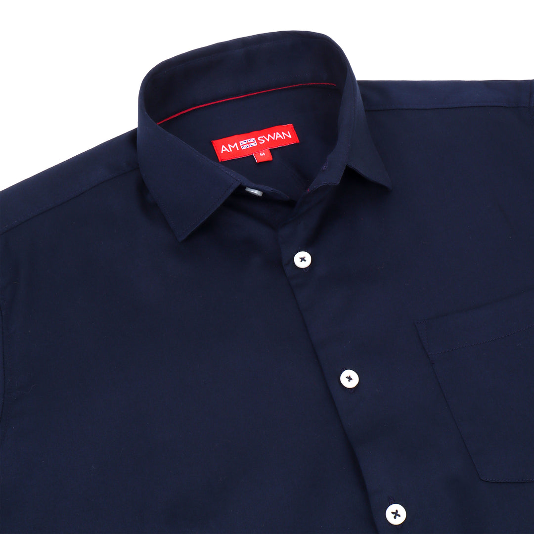 Premium Cotton Lycra Satin Navy Shirt