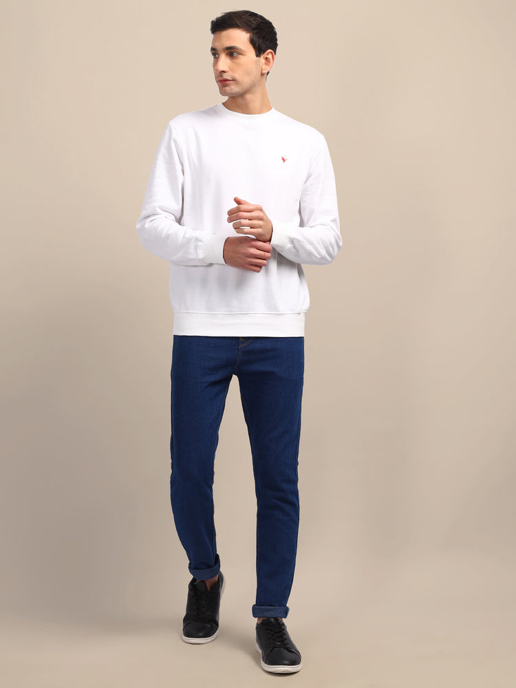 Amswan Men'S White Solid Sweatshirt