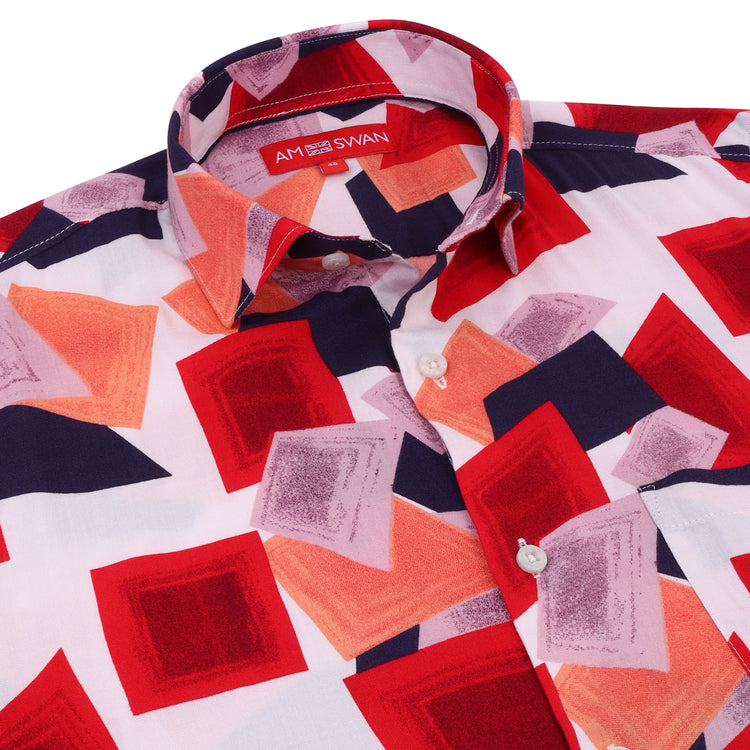 Men'S Premium Rayon Shirt With Red And Blue Print
