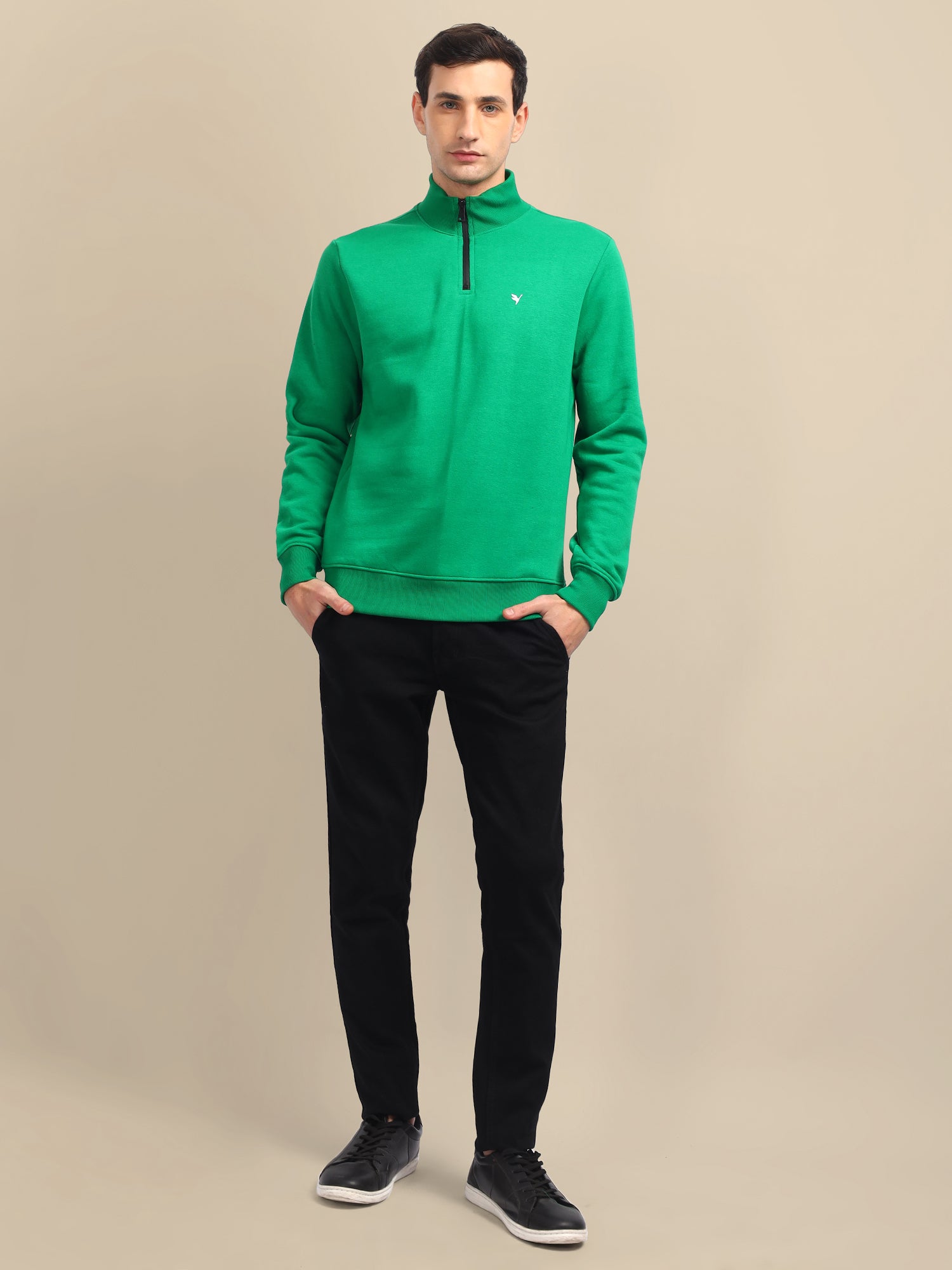 Amswan Men'S Green Solid Half-Zip Sweatshirt