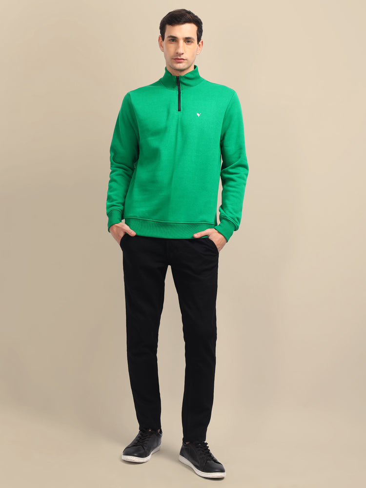 Amswan Men'S Green Solid Half-Zip Sweatshirt