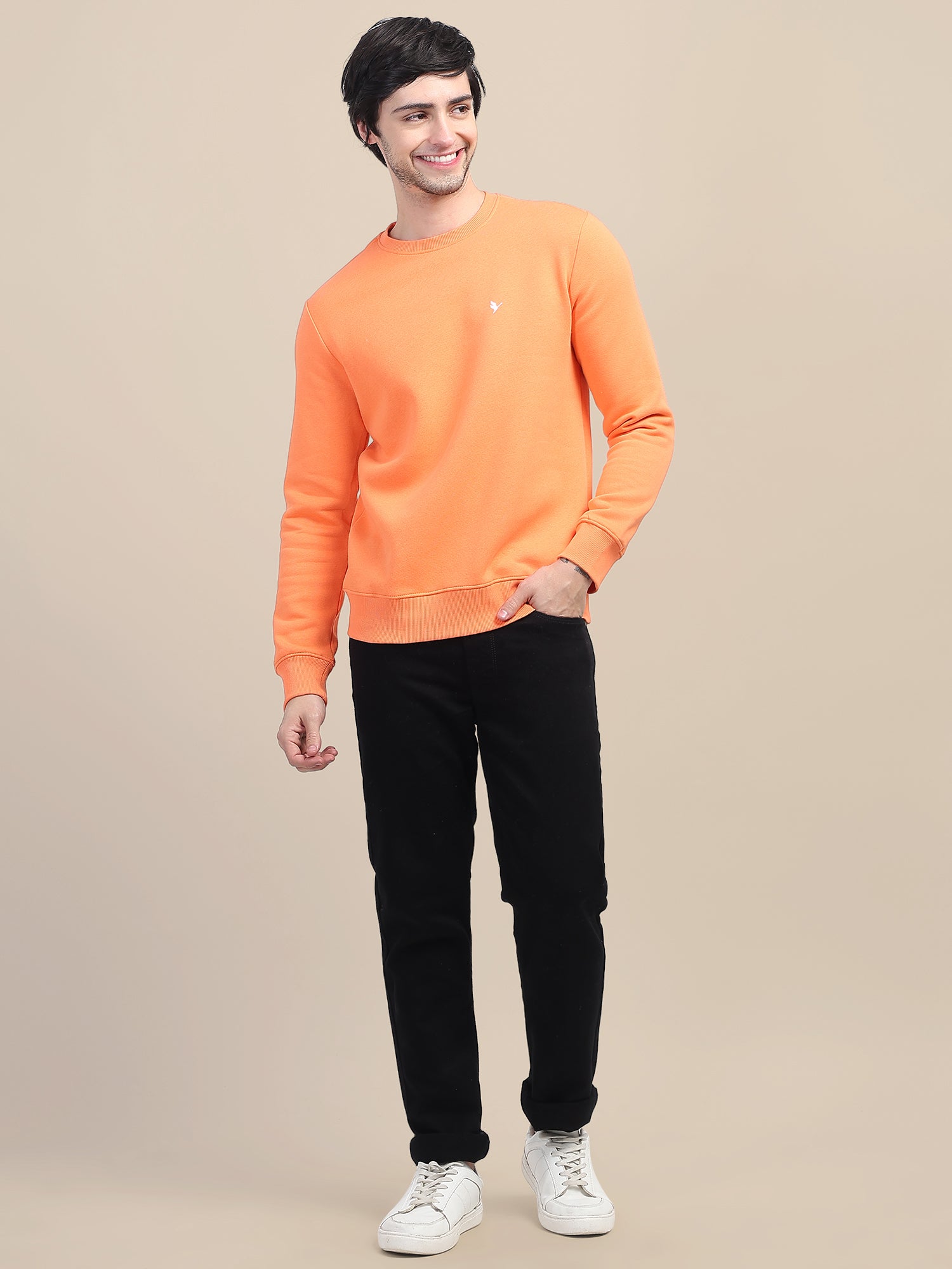 AMSWAN MEN'S ORANGE SOLID COMFORT: PREMIUM COTTON SWEATSHIRT FOR TIMELESS STYLE AND COZY ELEGANCE