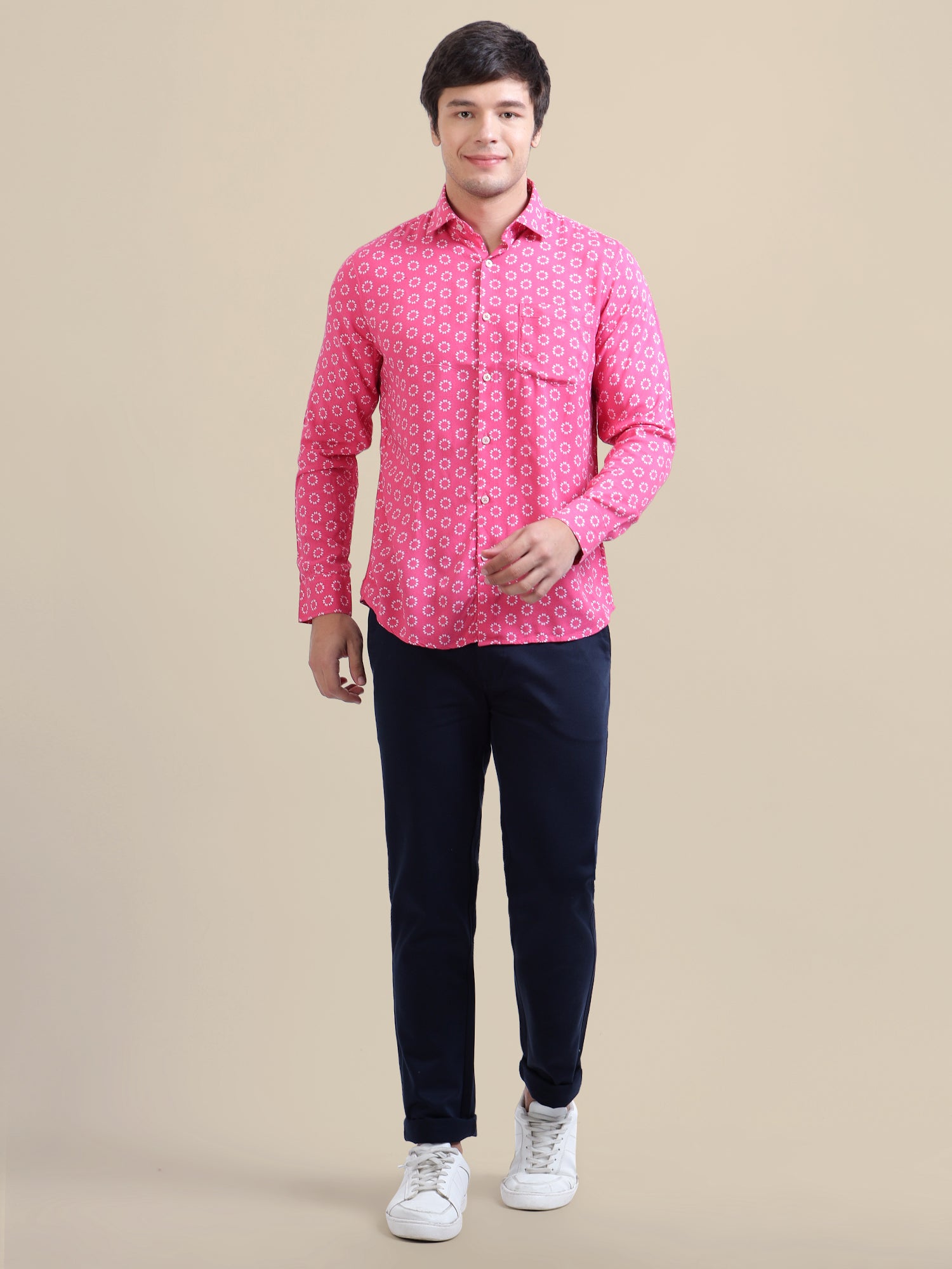 Men'S Premium Rayon Shirt With Pink Block Print