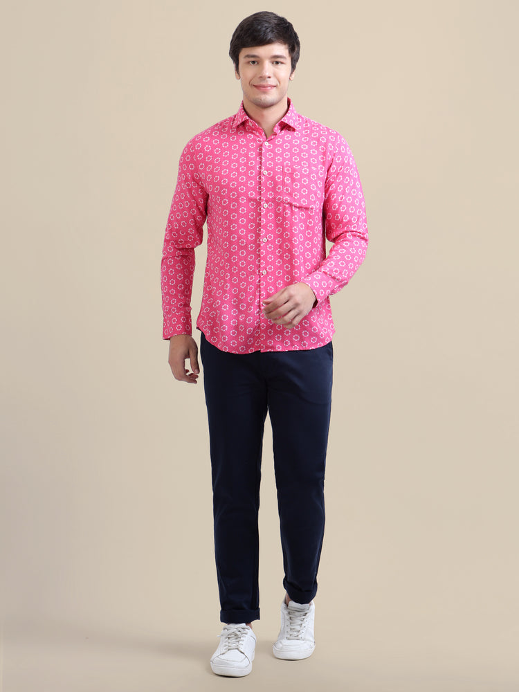 Men'S Premium Rayon Shirt With Pink Block Print