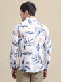 Men'S Premium Rayon Shirt With Blue And Orange Leaf Print