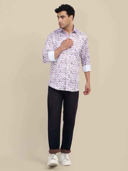 Men'S Poly Satin Lycra Mauve Digital Printed Shirt