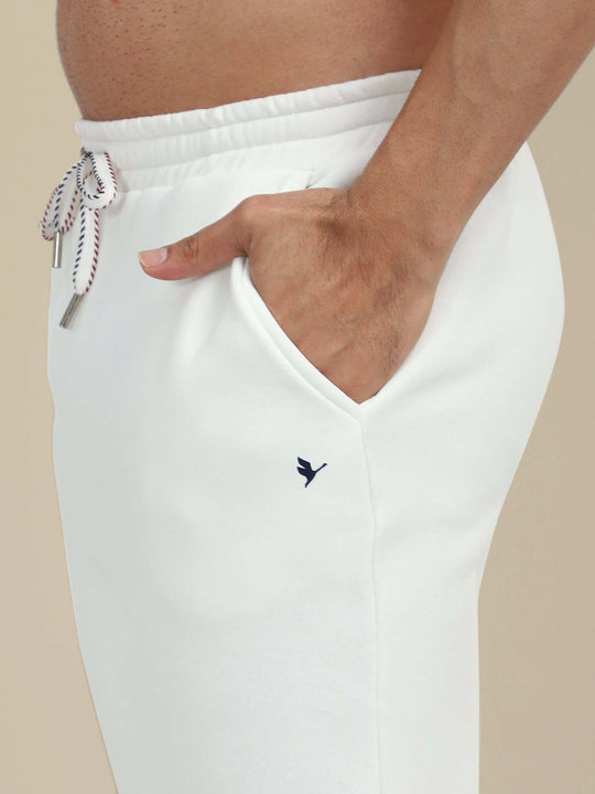 Men'S White Sweatshirt With Shorts Cord Set