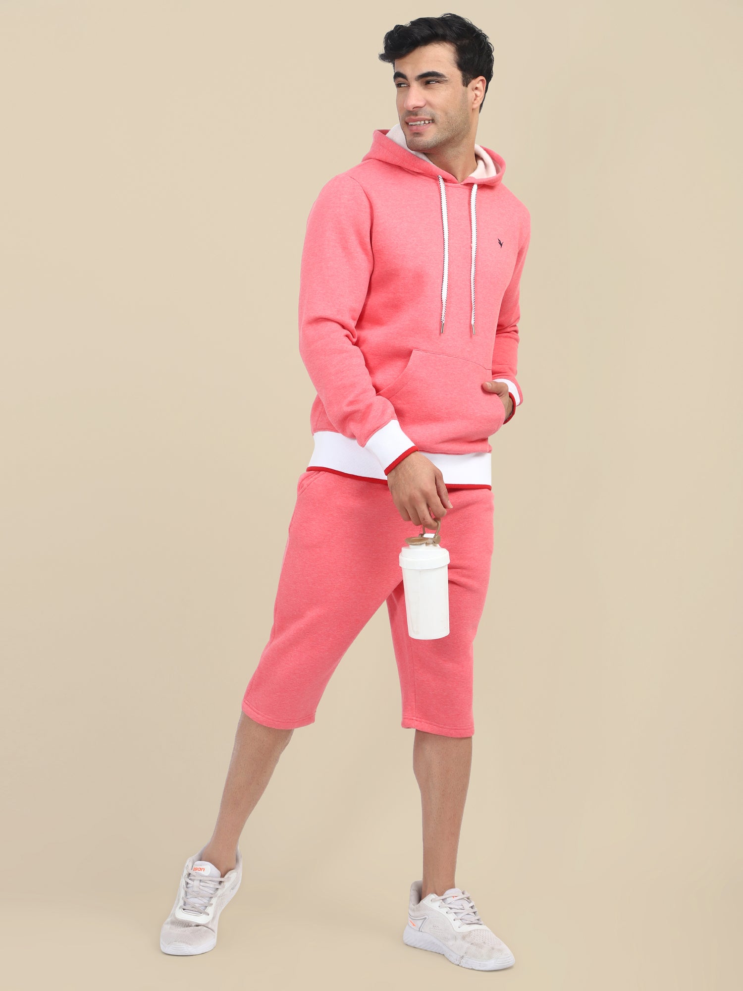 Mens Pink Cotton Fleece Pink Winter Shorts