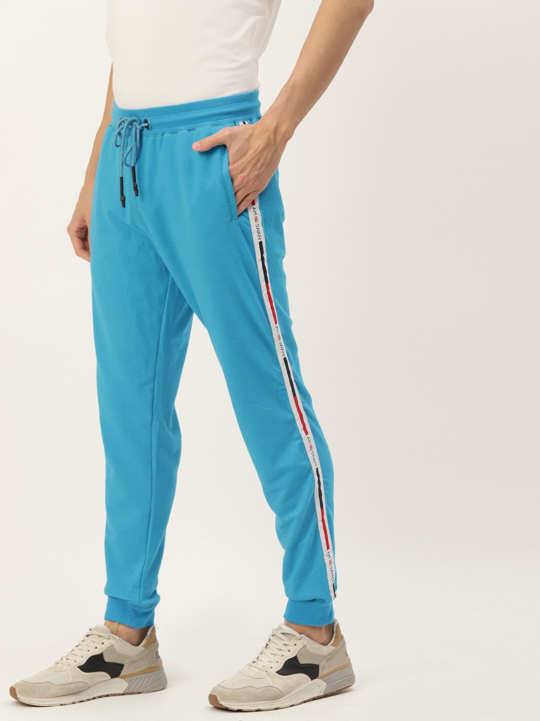 Mens Cotton Rich Lycra With Printed Tape Track Pants