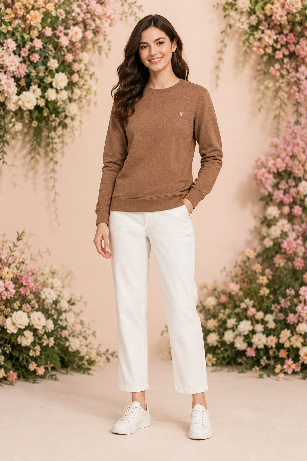 Amswan Women'S Brown Solid Sweatshirt