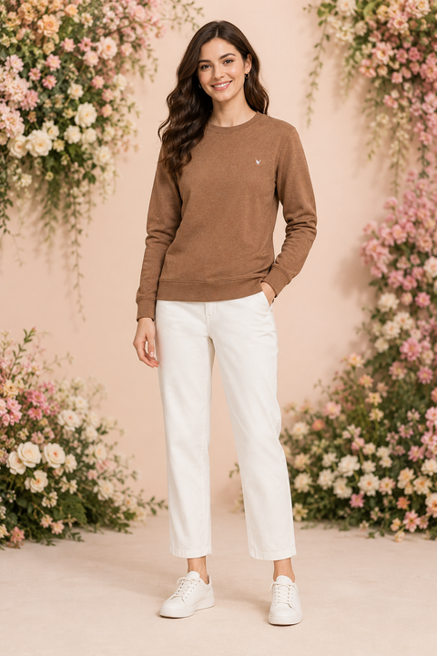 Amswan Women'S Brown Solid Sweatshirt