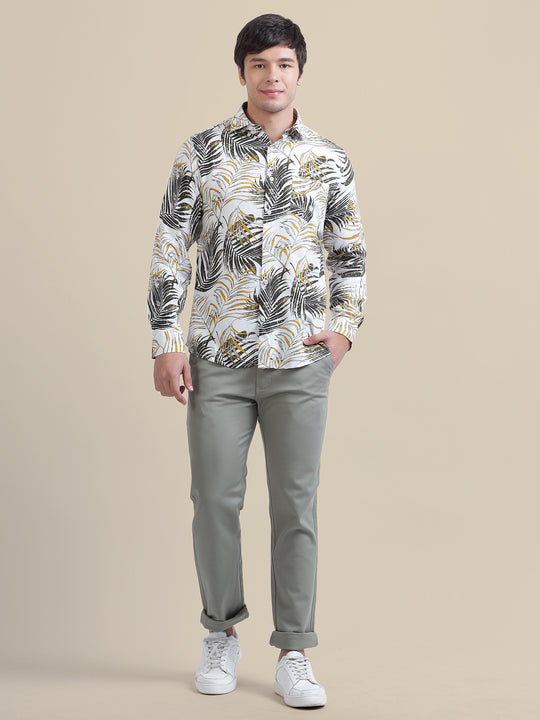 Men'S Botanical Print Premium Rayon Shirt