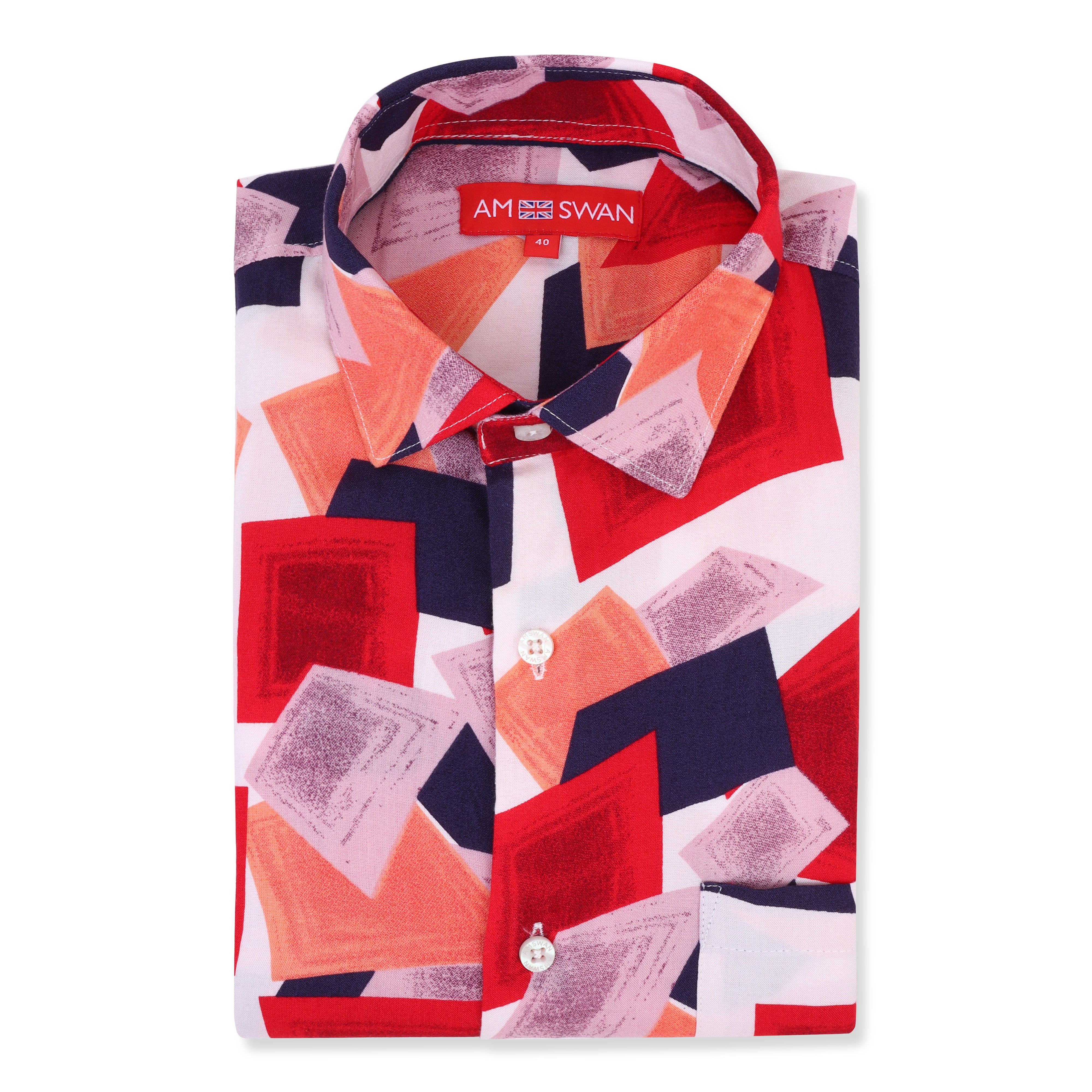 Men'S Premium Rayon Shirt With Red And Blue Print