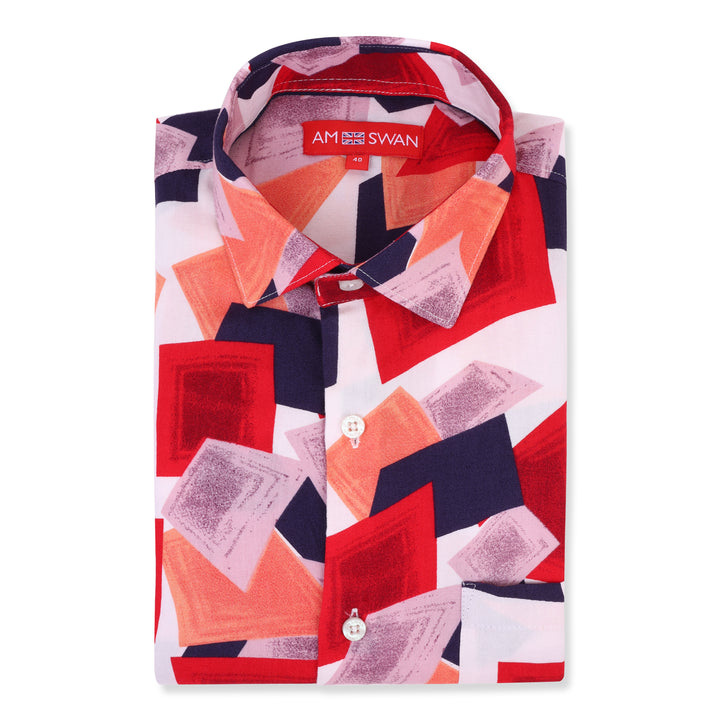 Men'S Premium Rayon Shirt With Red And Blue Print