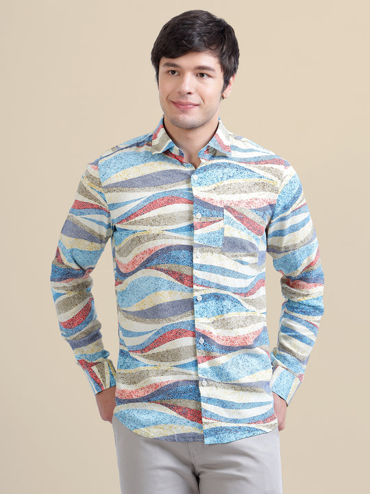 Men'S Premium Rayon Shirt With Self-Design Spread Collar