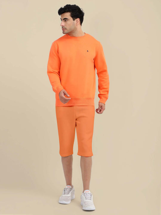 Men'S Orange Sweatshirt With Shorts Cord Set