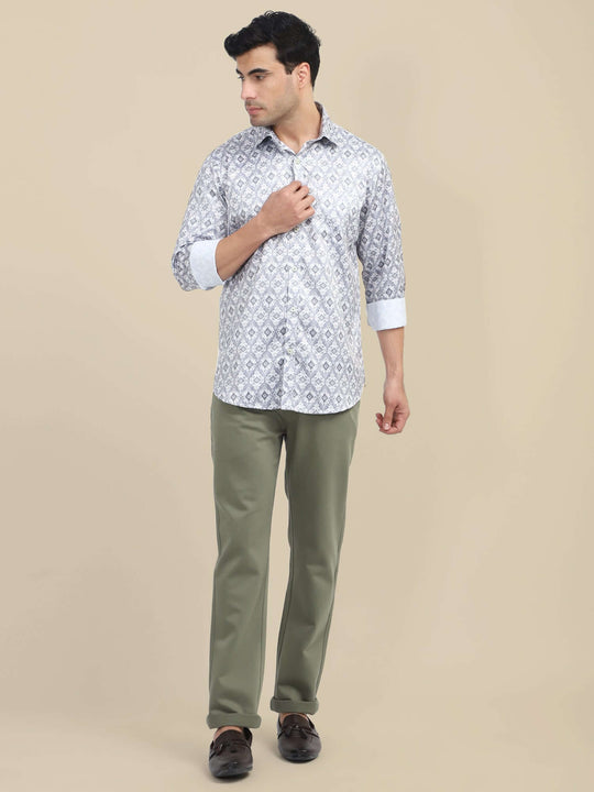 Men'S Poly Satin Lycra Grey Digital Printed Shirt