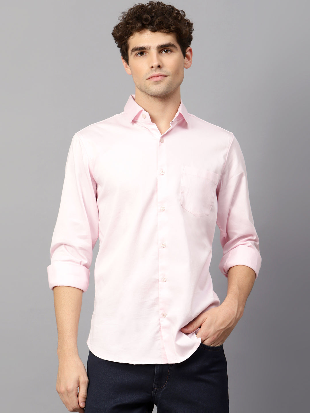 Premium Cotton Lycra Satin Pink Shirt