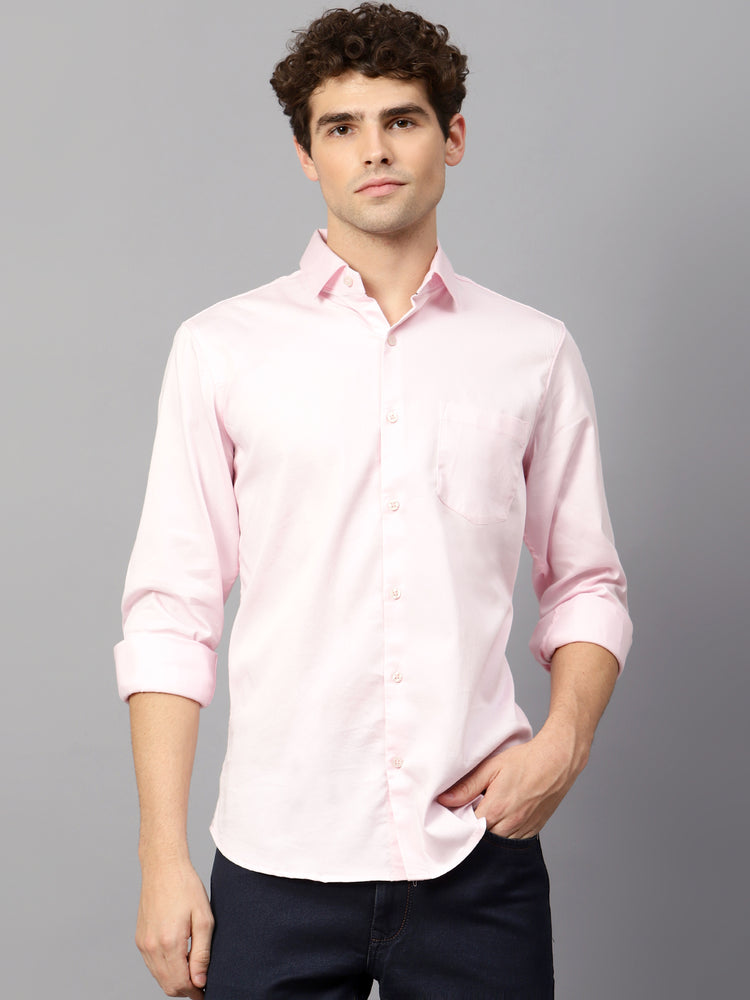 Premium Cotton Lycra Satin Pink Shirt