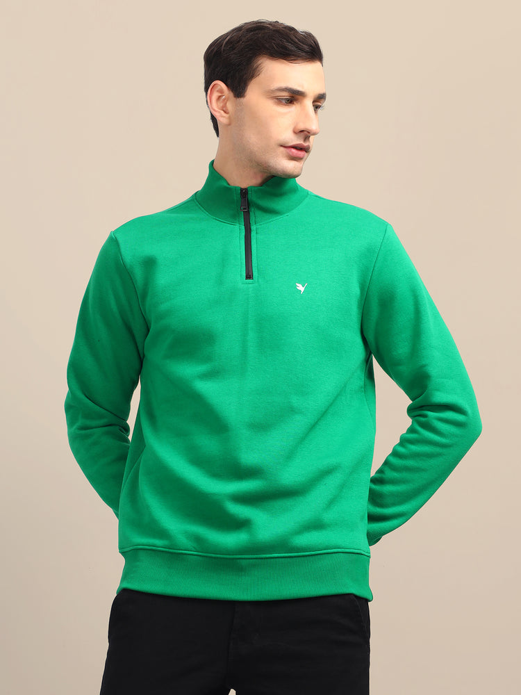 Amswan Men'S Green Solid Half-Zip Sweatshirt