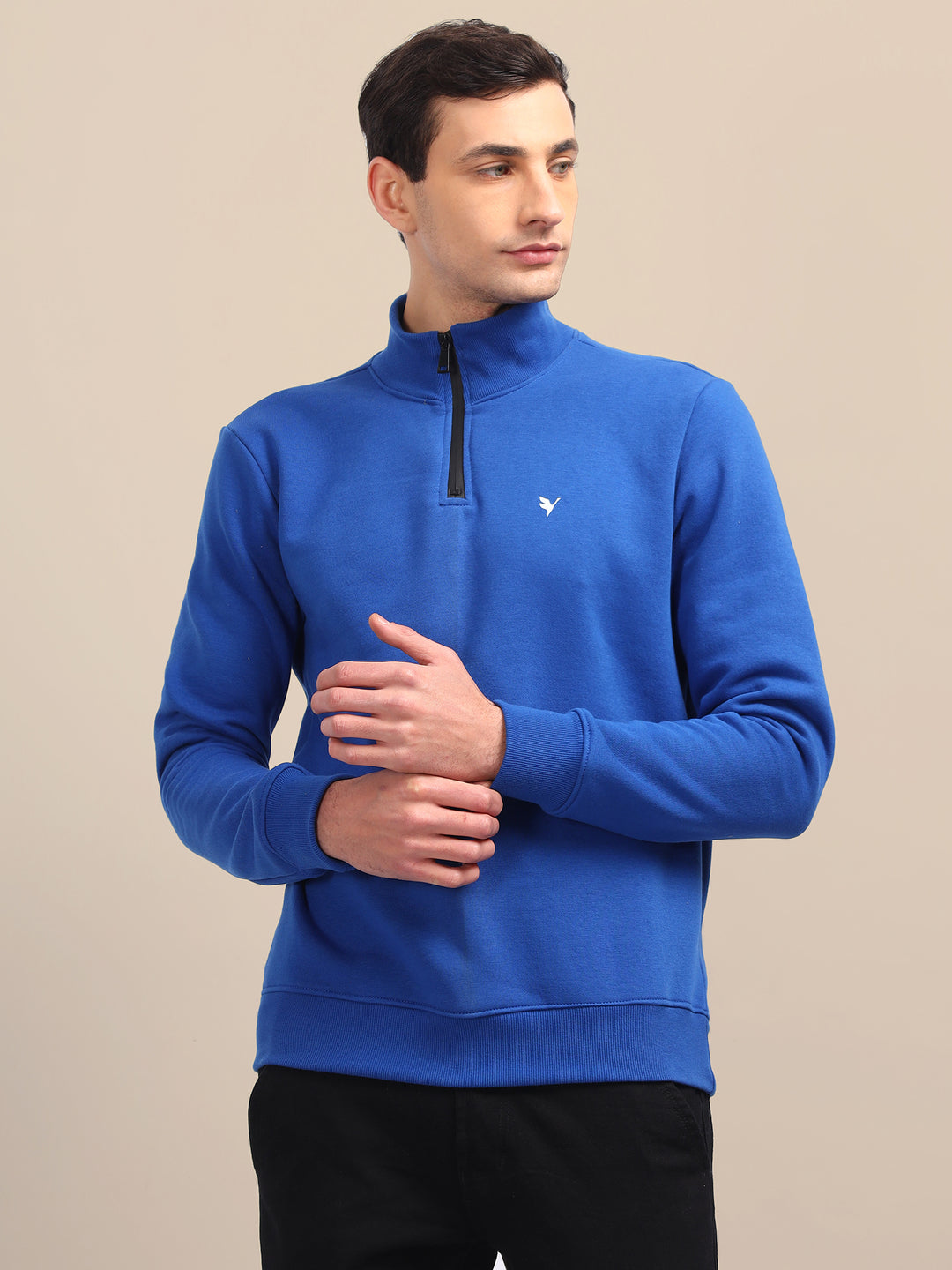 Amswan Men'S Blue Solid Half-Zip Sweatshirt