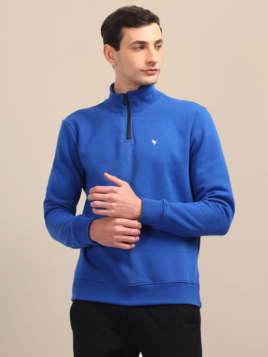 Amswan Men'S Blue Solid Half-Zip Sweatshirt
