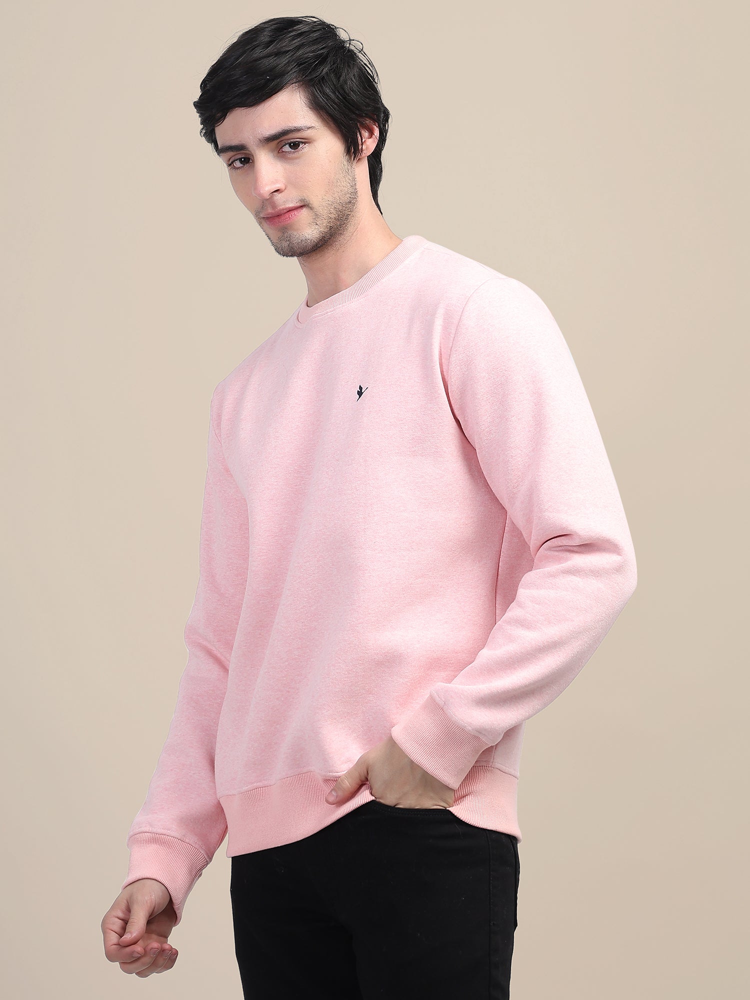 AMSWAN MEN'S PINK SOLID COMFORT: PREMIUM COTTON SWEATSHIRT FOR TIMELESS STYLE AND COZY ELEGANCE