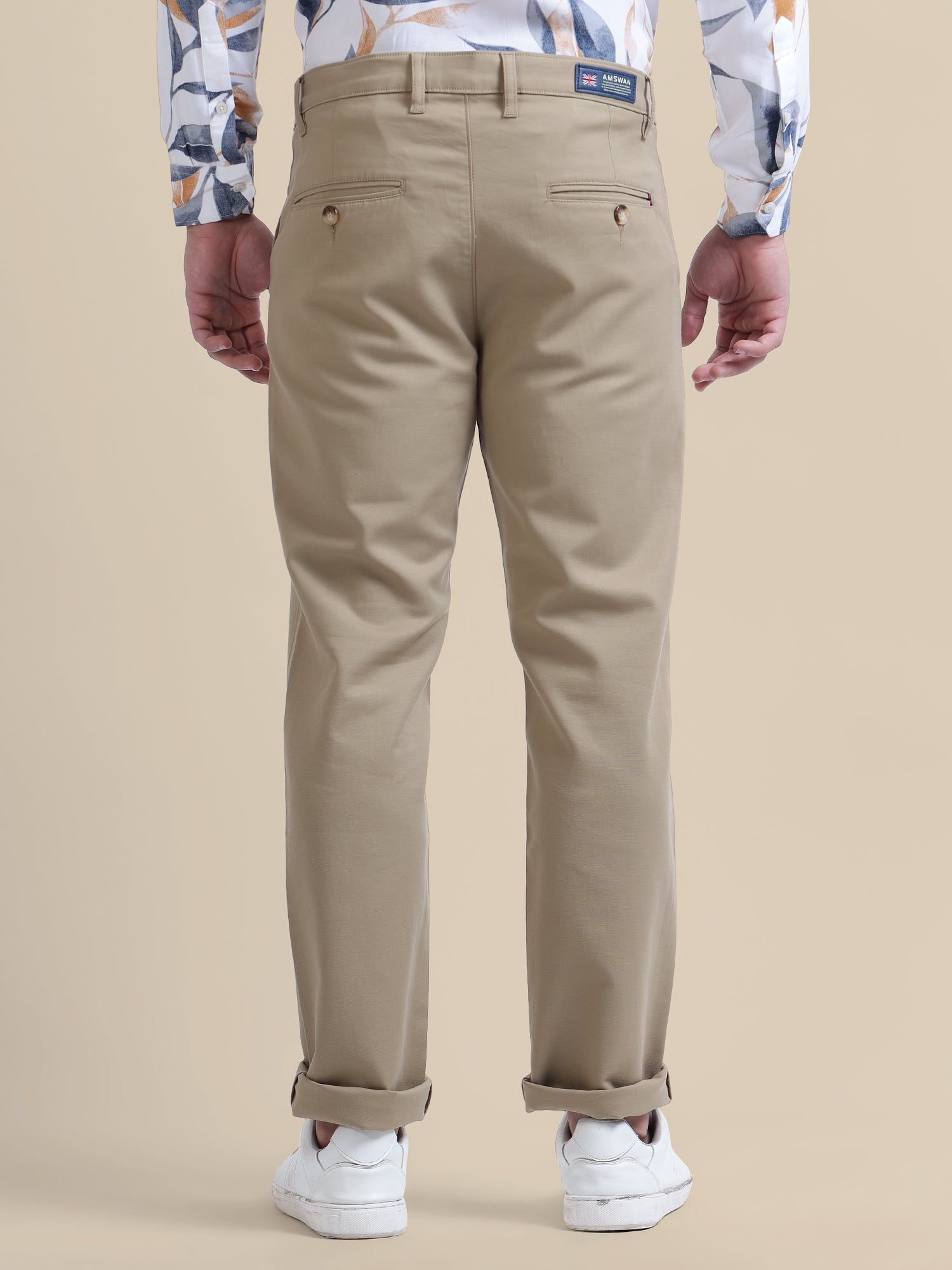 Khaki Casual Trousers Solid Cotton Lycra Smart Fit