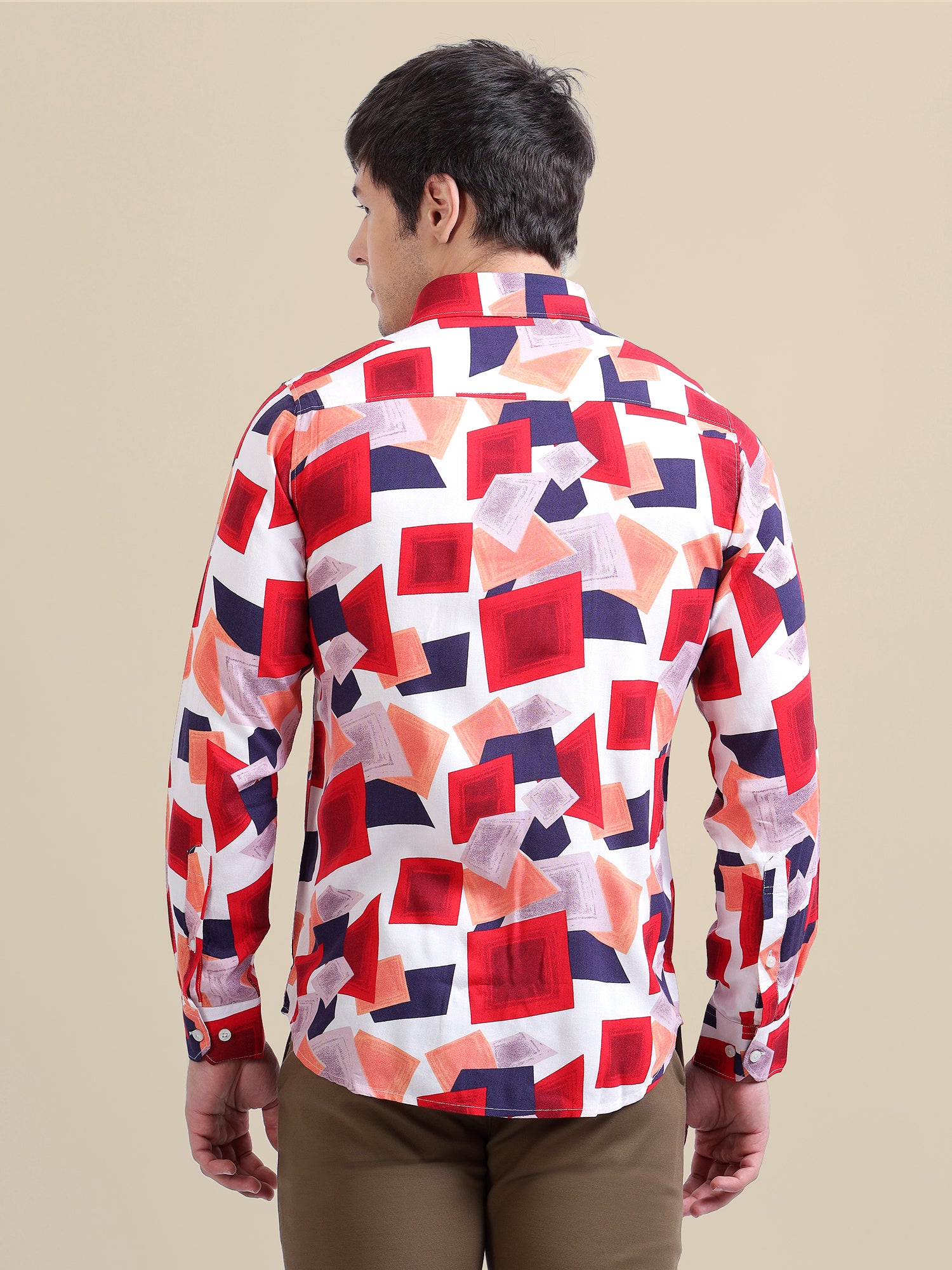 Men'S Premium Rayon Shirt With Red And Blue Print