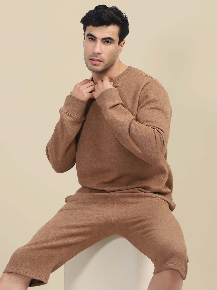 Men'S Brown Sweatshirt With Shorts Cord Set
