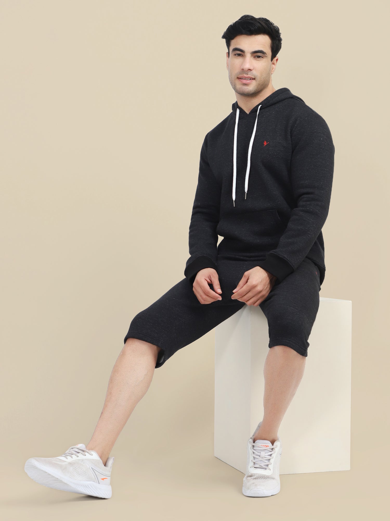 Mens Black Cotton Fleece Winter Shorts