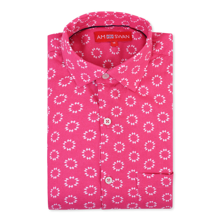 Men'S Premium Rayon Shirt With Pink Block Print