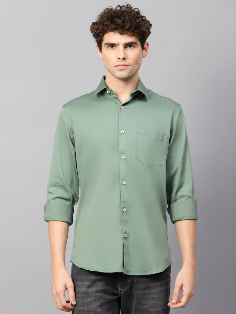 Premium Cotton Lycra Satin Sea Green Shirt