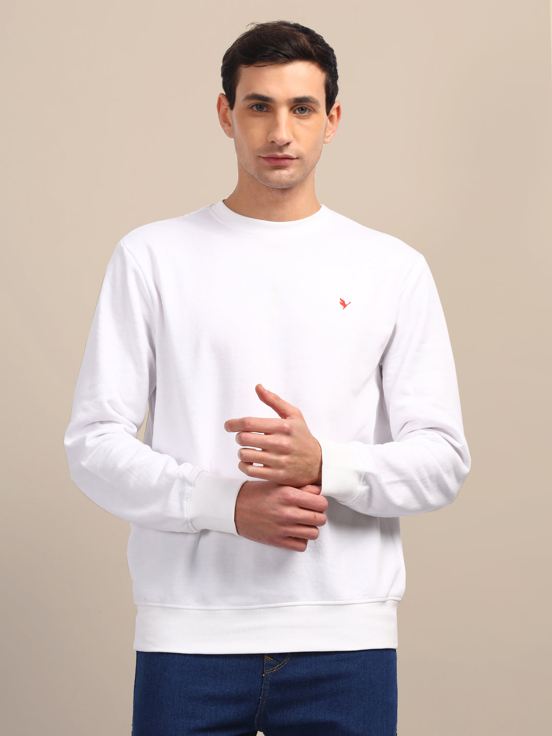 Amswan Men'S White Solid Sweatshirt
