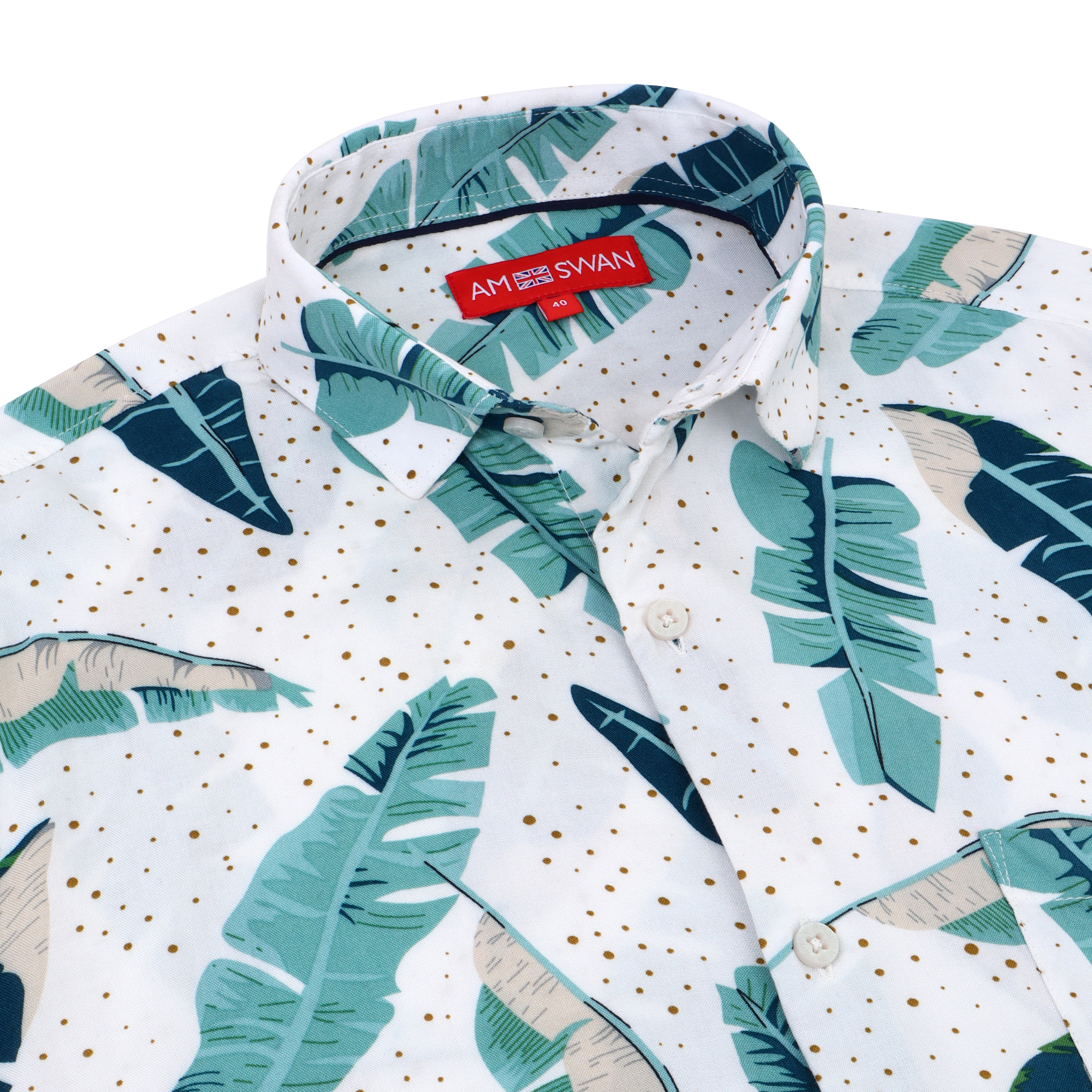Men'S Premium Rayon Shirt With Classic White & Green Tropical Print