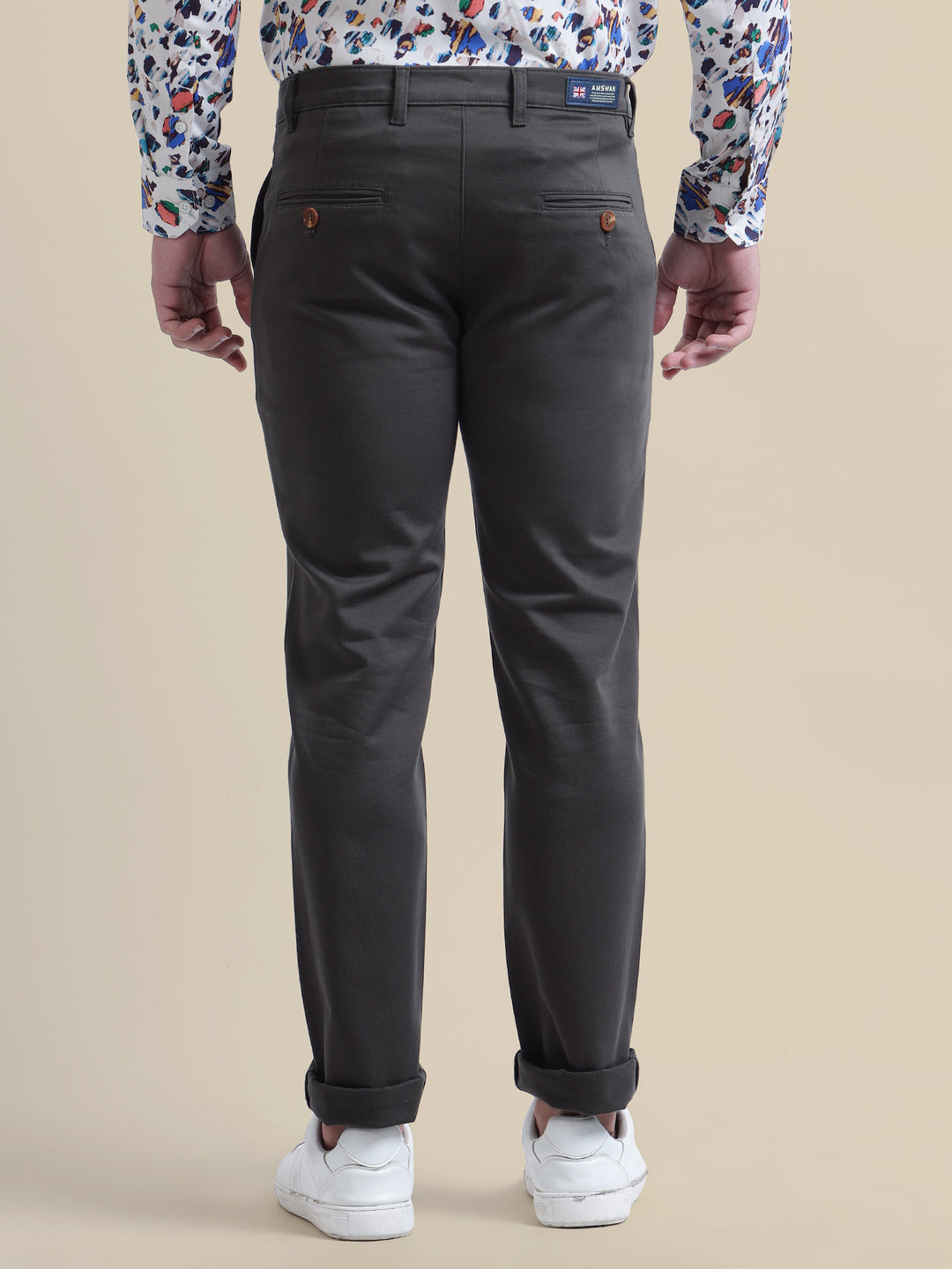 Black Casual Trousers Solid Cotton Lycra Smart Fit