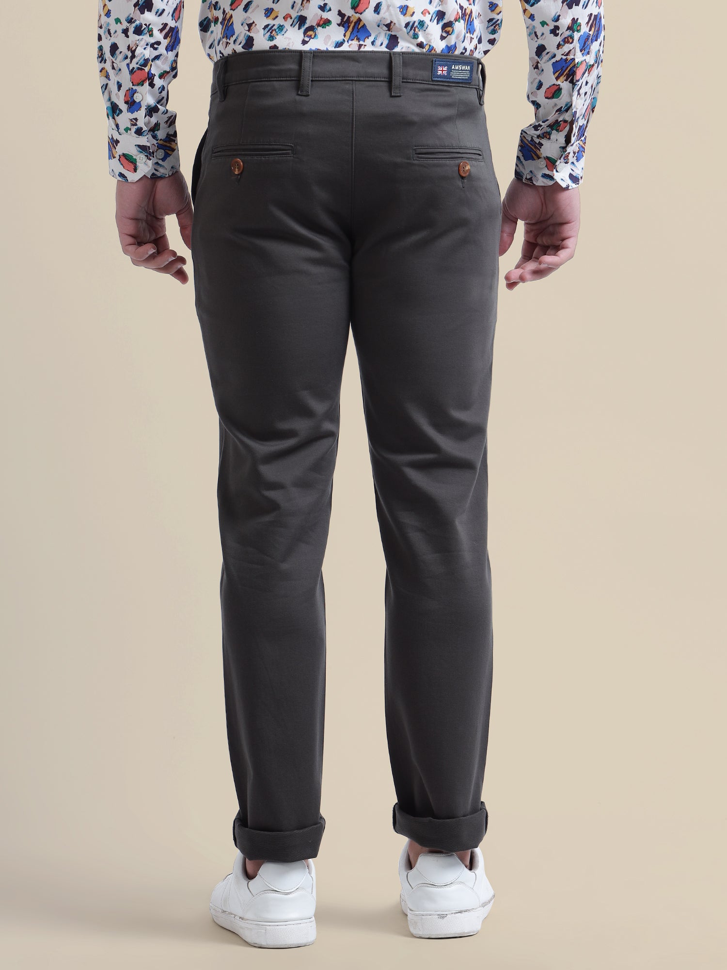 Black Casual Trousers Solid Cotton Lycra Smart Fit