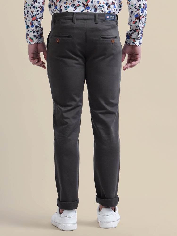 Black Casual Trousers Solid Cotton Lycra Smart Fit