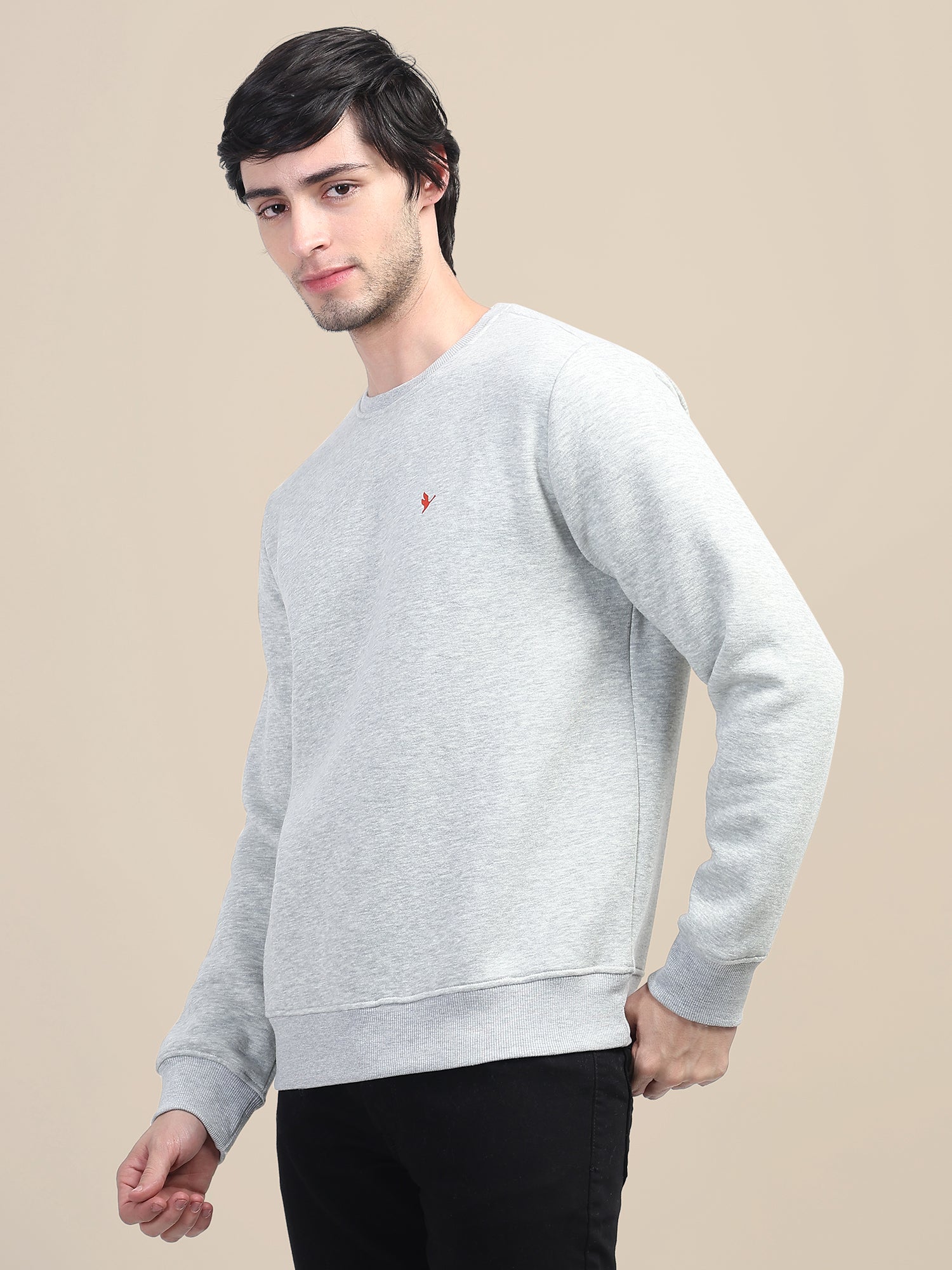 AMSWAN MEN'S GREY SOLID COMFORT: PREMIUM COTTON SWEATSHIRT FOR TIMELESS STYLE AND COZY ELEGANCE