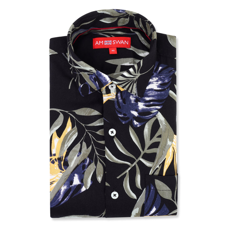 Men's Premium Rayon Shirt With Jungle Print In Full Sleeve And Black Color