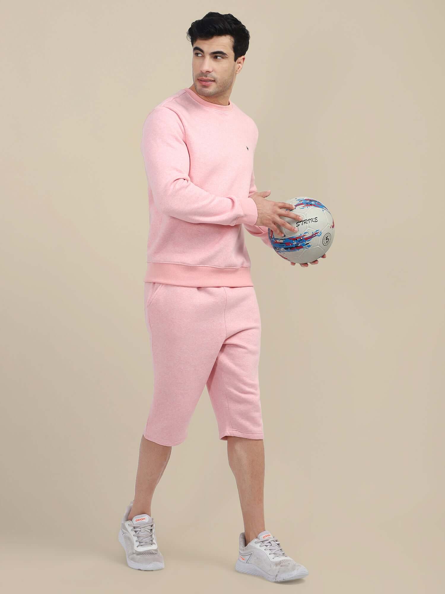Men'S Pink Sweatshirt With Shorts Cord Set